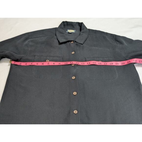 Tommy Bahama Shirt Women Small Black Silk Tropical Top Button Short Sleeve Beach - Picture 6 of 9